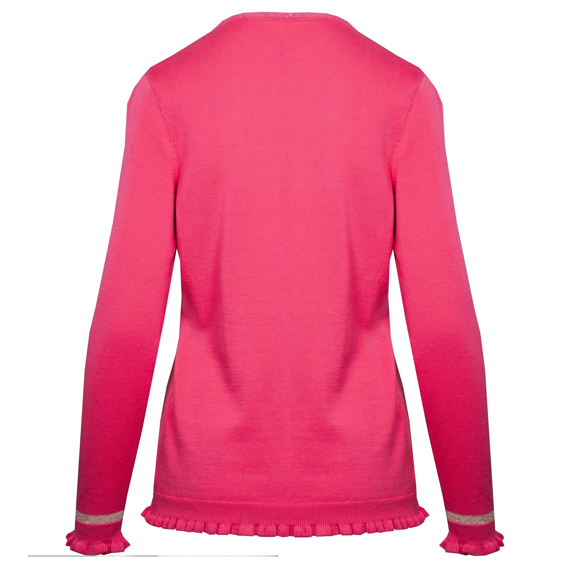 Girls Golf Ruffle Knit V Neck Jumper Pink